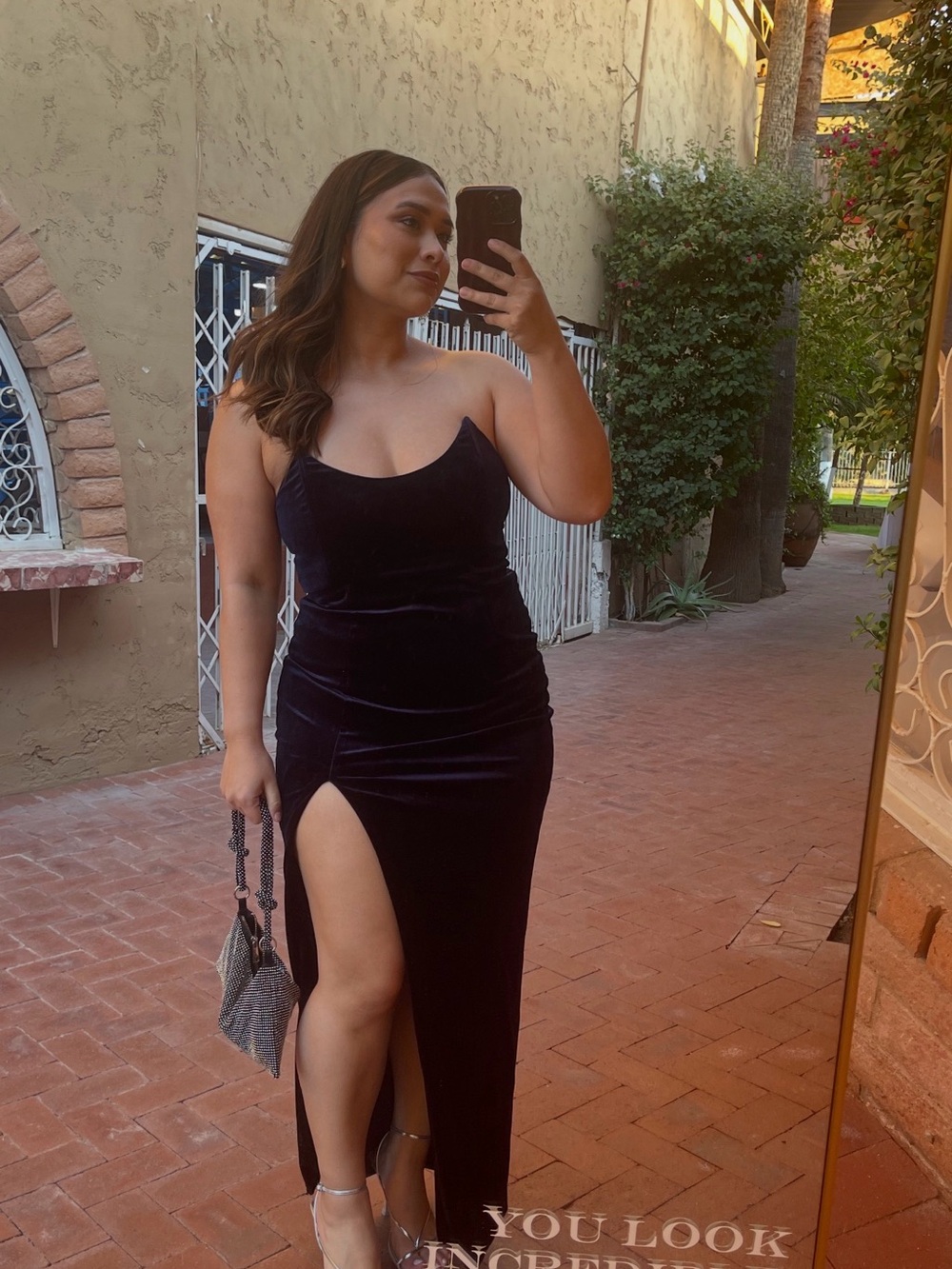 Sleeveless Navy Velvet Slit Maxi Dress